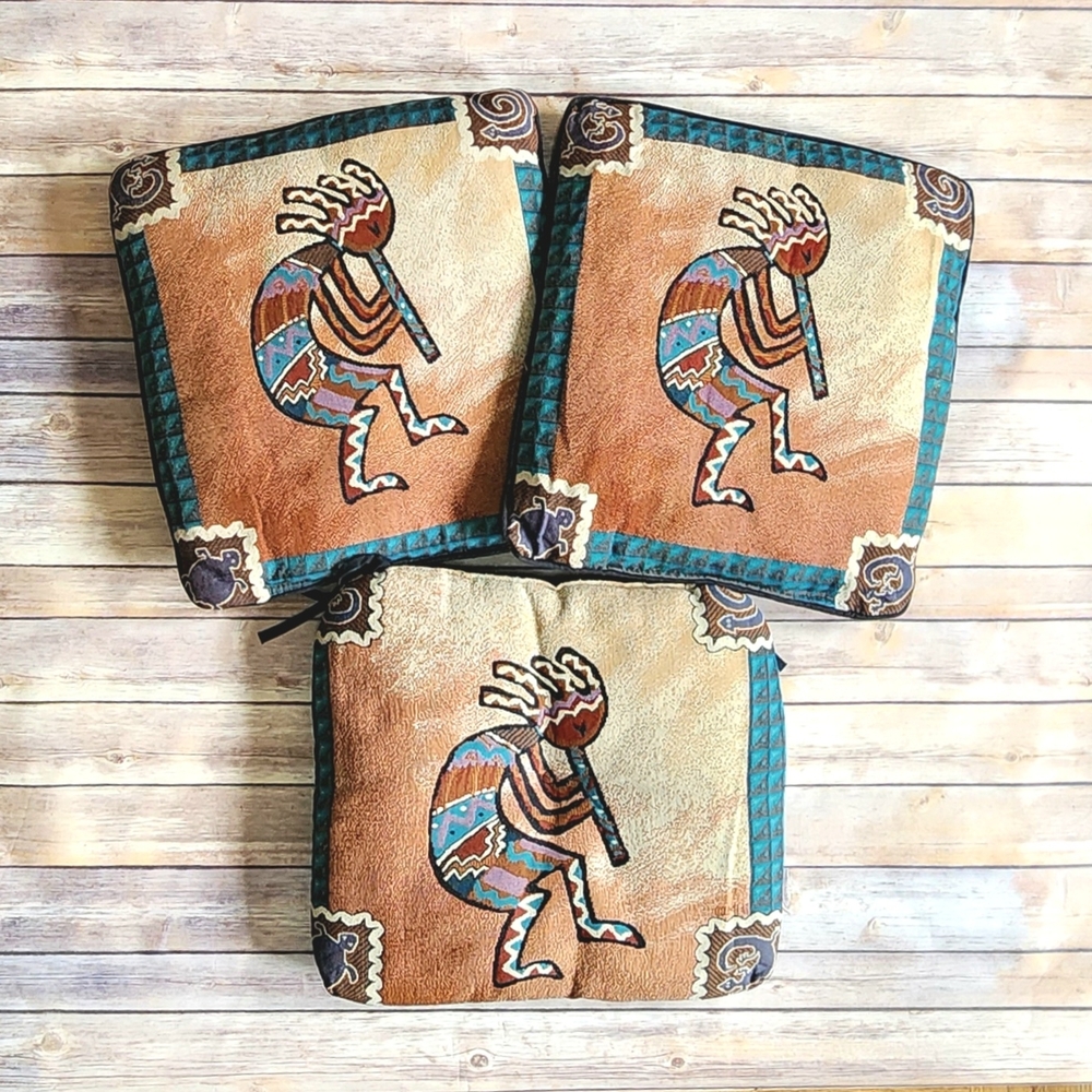 Vintage Kokopelli Southwest Flute Player Throw Pillow Decorative 3 Pcs Set